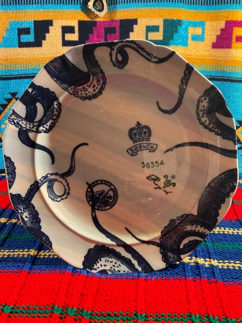 Anthropologie From The Deep Octopus Dinner Plates (2) Salad plate (1)